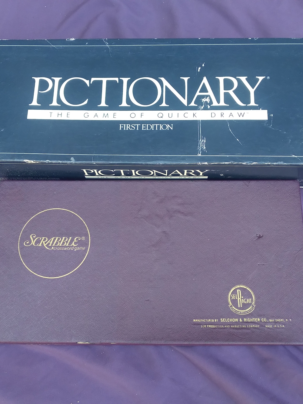 Pictionary & Scrabble Classic Board Game Set - Navy & Purple